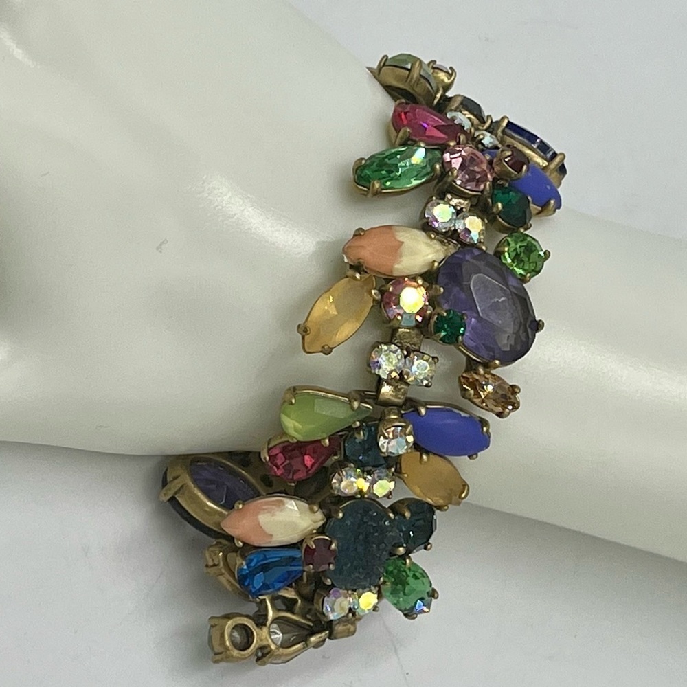 J.Crew Asymmetrical Colorful MultiColor Stone Gold Tone Statement Bracelet 8"‎